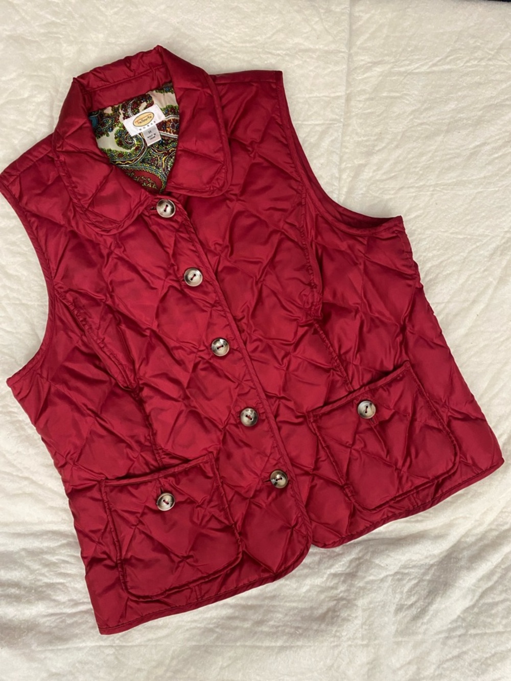 Talbots Woman Red Paisley-Lined Vest 1X - Picture 2 of 10
